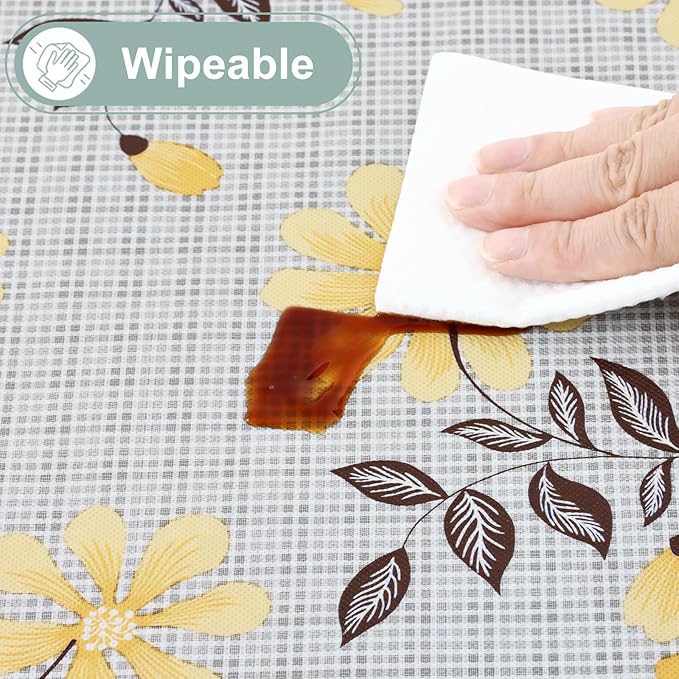 misaya Rectangle Waterproof Vinyl Table Cloth, Wipeable Tablecloth with Flannel Backing, Plastic Table Cover for Dinner, Picnic, Indoor and Outdoor (Yellow Flowers, 60" x 120")