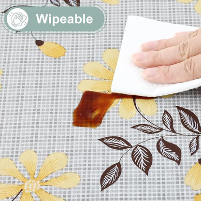 misaya Rectangle Waterproof Vinyl Table Cloth, Wipeable Tablecloth with Flannel Backing, Plastic Table Cover for Dinner, Picnic, Indoor and Outdoor (Yellow Flowers, 60" x 120")