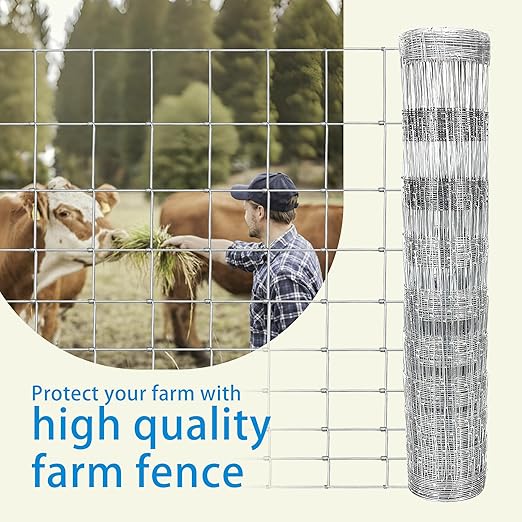 Farm Fence 5ft x 164ft Heavy Zinc Coating Cattle Fence,Galvanized Field Wire Fencing Deer Fence,Goat Fence,Hog Wire Fencing for Yard Livestock & Animals Protection