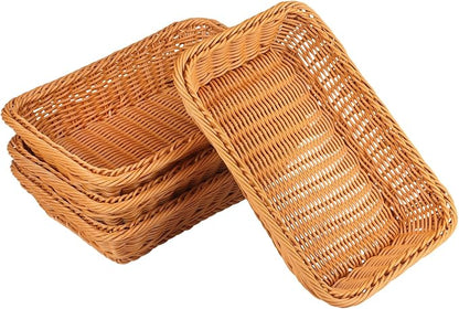 6 PCS 12x8 Inch Wicker Bread Basket, Woven Serving Basket, Tabletop Food Serving Basket for Restaurant, Bakery, Family Party, Hotel, Fruits, Vegetables and Snacks, Brown