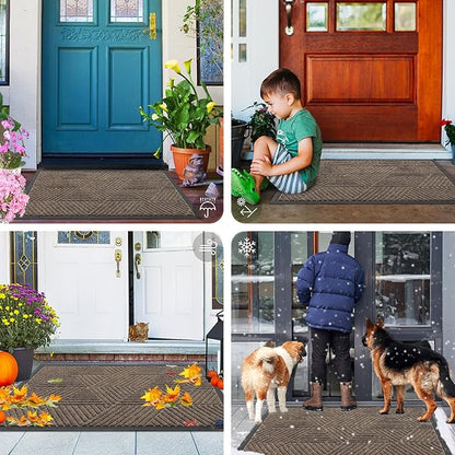 Smiry Front Door Mat Outside Entrance, Heavy Duty Sturdy Natural Rubber Doormat, Trap Dirt and Moisture, Easy Clean Low Profile Mats for Indoor Outdoor Entry, Irregular Triangle (47x32, Mixed Khaki)