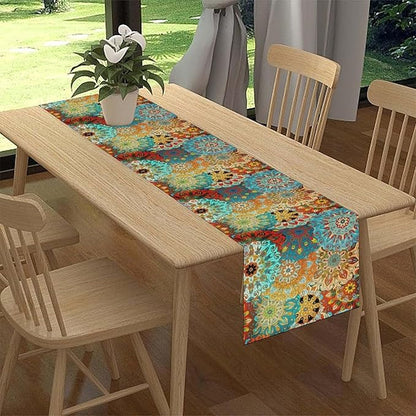 Bohemian Mandala Table Runner, Vintage Colorful Boho Geometric Floral Flower Antique Paisley Rustic Coffee Table Center Decor for Family Kitchen and Living Room Outdoor Table Decorations, 13"x72"