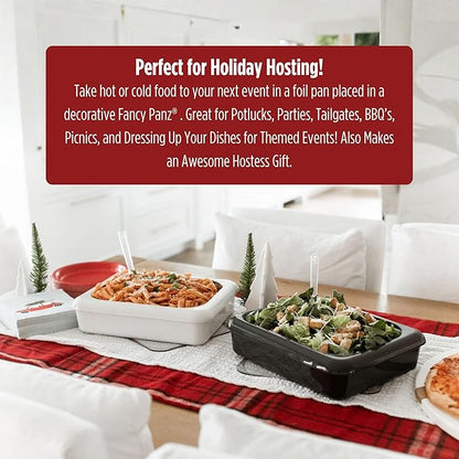 Fancy Panz - White Classic Aluminum Foil Pan Carrier with Lid - Elevated Food Serving Tray - Portable Casserole Carrier with Lid - Made in The USA Hosting Essentials