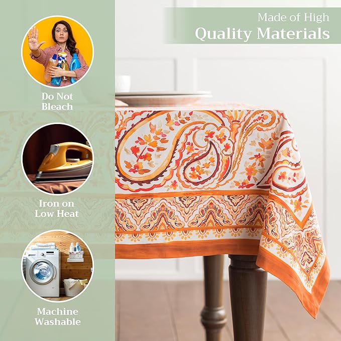 Maison d' Hermine Table Cloth Rectangle Table 100% Cotton 60 x 108 Inches Fall Tablecloth Reusable Everyday Use for Thanksgiving Christmas Decorations Dining Farmhouse Party (Palatial Paisley)