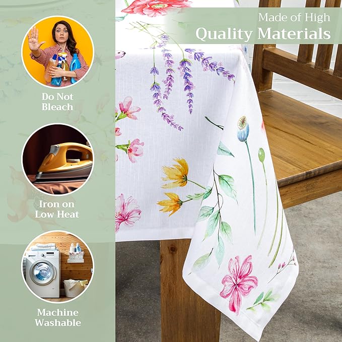 Maison d' Hermine Table Cloth Rectangle Table 100% Cotton 60 x 90 Inches Tablecloth Reusable Decorative for Dining Room, Farmhouse, Home, Party, Festive & Wedding Spring Summer - Just Floral