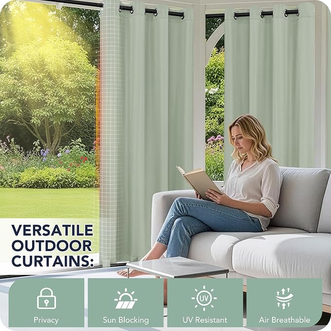 Outdoor Curtains for Patio Waterproof 6 Panels, Porch Sun Shade | Weatherproof - Image 3