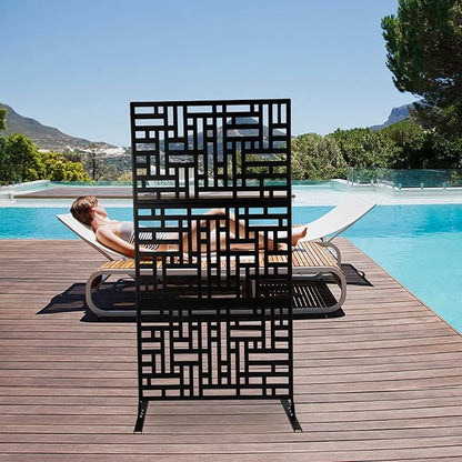 75" H x 35" W Metal Privacy Screen Freestanding Outdoor Privacy Panels Fence Decorative Indoor Room Garden Divider with a 46.3lbs H-Shaped Base for Balcony, Patio, Deck, Backyard (Black)