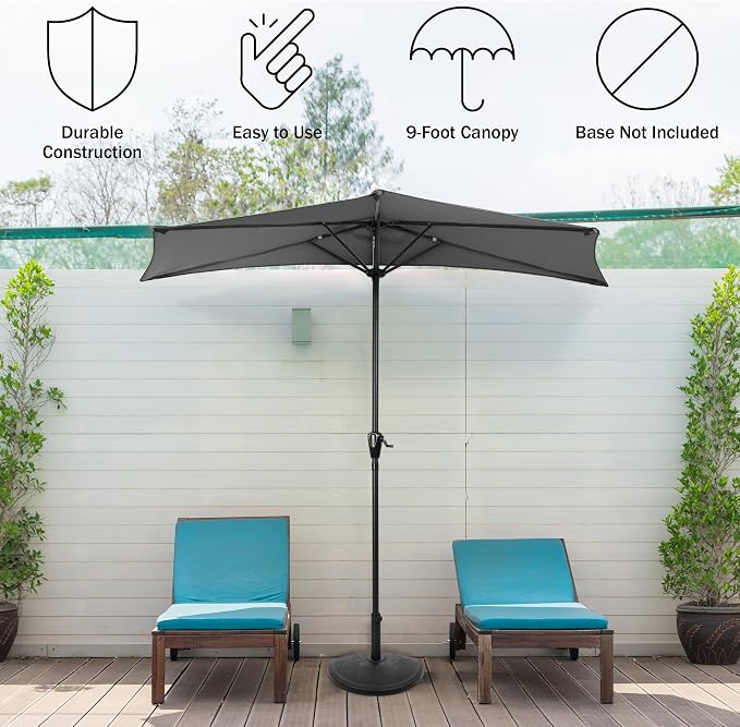 Half Umbrella Outdoor Patio Shade - 9 ft Patio Umbrella - Small Canopy - Image 4