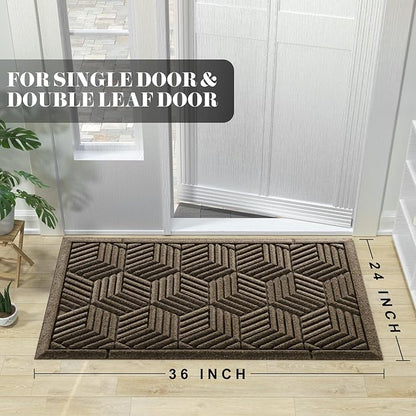 Yimobra Large Door Mat 36x24, All-Season Waterproof Outdoor Mats for Front Door Entrance with Drainage Holes, Heavy Duty Non-Slip Doormat for Garage Patio Entryway Indoor, Brown