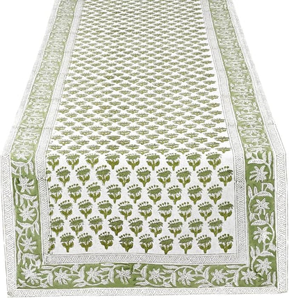 CPC Cotton Table Runner 16x60 Inch Block Printed Long Fall Table Runner for Dining Table, Card Table, Coffee Table, Wedding, Farmhouse & Outdoor Barbeque-Emerald Green