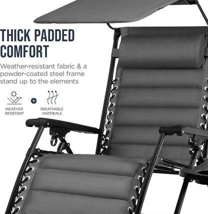 Best Choice Products Oversized Padded Zero Gravity Chair w/Canopy Headrest Cup - Image 6