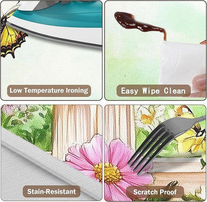 Spring Birds Floral Round Fitted Tablecloth with Elastic Colorful Flower Butterfly Circle Table Cloth for 36-40" Round Tables Wipeable Waterproof Farmhouse Easter Table Cover for Outdoor Picnic Dining