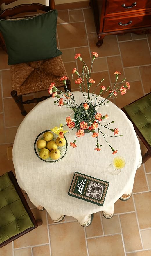 Designer French Round Tablecloth,Vintage Linen Shabby Chic Floral Colorfast Table Cloth,Decorative Table Cover for Kitchen,Dining,Tea Party,Home,Christmas,Diameter 67"-Manolya