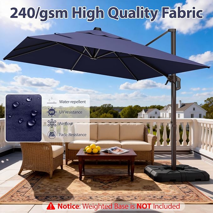 9' X 12' Cantilever Patio Umbrella Rectangle Outdoor Umbrella, 6-Level Tilt & - Image 5
