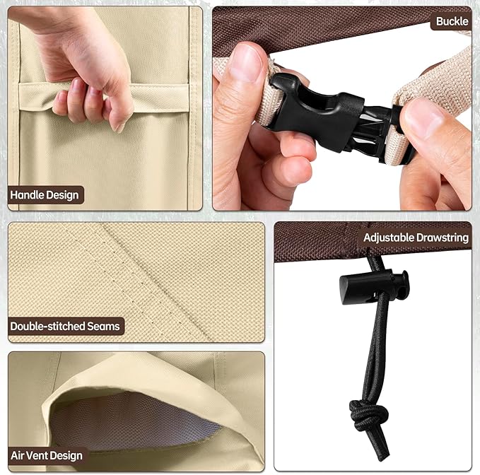 Round Patio Furniture Covers, 78" DIA x 28 H Waterproof Outdoor Furniture Cover for Patio Table & Chair Sets, 600D Heavy-duty UV-Resistant Fade-Proof Protection, Beige & Brown