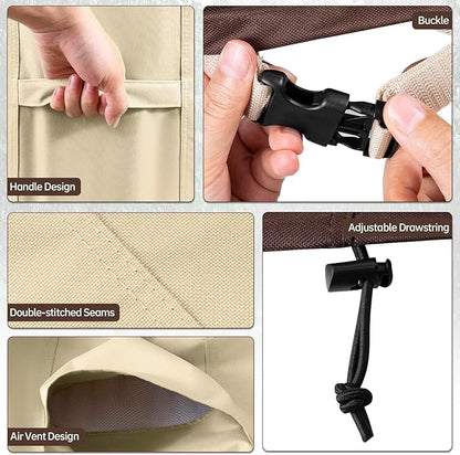 Round Patio Furniture Covers, 78" DIA x 28 H Waterproof Outdoor Furniture Cover for Patio Table & Chair Sets, 600D Heavy-duty UV-Resistant Fade-Proof Protection, Beige & Brown