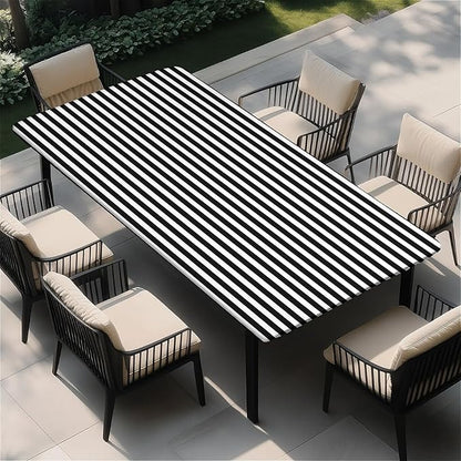 Rectangle Table Cloth Cover Waterproof Elastic Fitted Polyester Fitted Tablecloths for 6 Foot Tables for Indoor,Picnic, Camping, Outdoor （72" x 30"，Stripe）