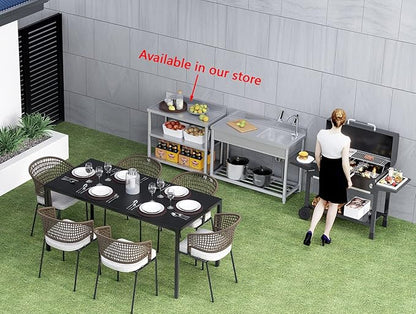 Free Standing Stainless-Steel Single Bowl Commercial Restaurant Kitchen Sink Set w/Faucet & Drainboard, Prep & Utility Washing Hand Basin w/Workbench & Storage Shelves Indoor Outdoor (39 in)