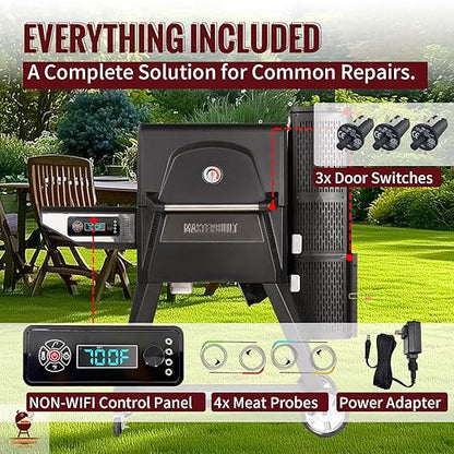 Replacement Non-WiFi Controller Combo Set for Masterbuilt Gravity Series 560/800/1050 Digital Charcoal Grill + Smoker – Full Kit Includes Control Panel, 4 Meat Probes, 3 Door Switches & Power Adapter
