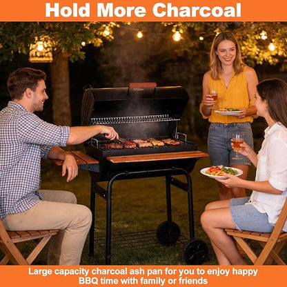 LS'BABQ 27 Inch Charcoal Ash Pan Replacement for Chargriller 1224, 1324, 2121, 2222, 2727, 2828, 2929, Charbroil 17302056 Charcoal Grills, Charcoal Tray Grates with 2pcs Fire Grate Hangers