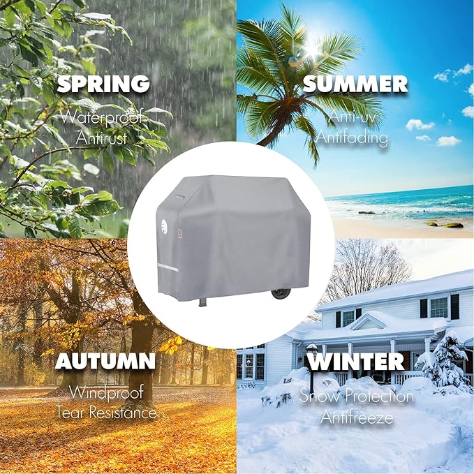 Turtle Life BBQ Grill Cover, 58 Inch Heavy Duty Waterproof 3-4 Burner Barbecue Gas Grill Covers for Weber Spirit Char-Broil Performance and Signature, Gray