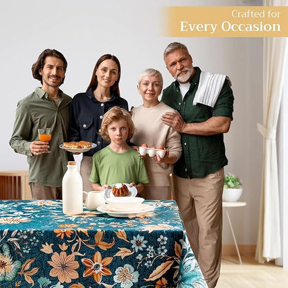 Maison d' Hermine Table Cloth Rectangle Table 100% Cotton 60 x 108 Inches Fall Tablecloth Reusable Everyday Use for Thanksgiving Christmas Decorations Dining Farmhouse Party (Luxury Loft - Dark Teal)