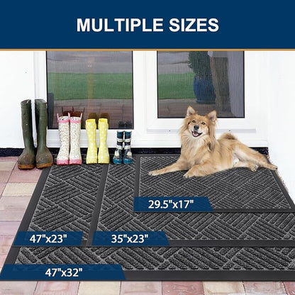 Smiry Front Door Mat Outside Entrance, Heavy Duty Outdoor Indoor Natural Rubber Doormat, Non Slip, Trap Dirt and Moisture, Easy Clean, Low Profile Patio Porch Entryway Mat, 29.5x17, Light Grey