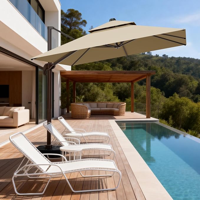 10x10Ft Patio Umbrella Outdoor Cantilever Rectangle Umbrella, 6-Level Tilt & - Image 7