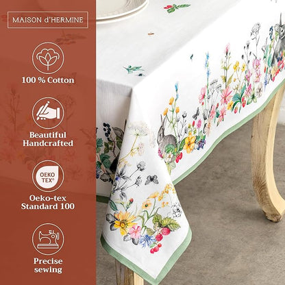 Maison d' Hermine Table Cloth Rectangle Table 100% Cotton 70 x 120 Inches Tablecloth Reusable Decorative for Dining Room, Farmhouse, Home, Party, Festive & Wedding Spring Summer - Printemps