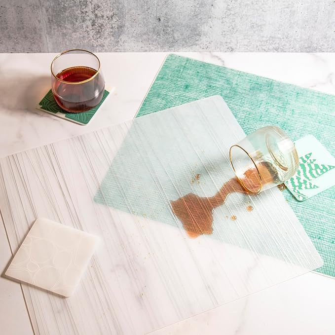 modern-twist 14 x 16 Silicone Placemat, BPA, PVC-Free Table Mat, Dishwasher Safe, Stream Print in Silver, Pack of 1