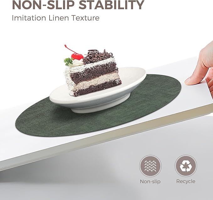 13" Round Placemats Set of 12, Reversible Faux Leather Heat Resistant Table Mats, 100% Waterproof Oilproof Wipeable Table Protective Placemats for Vinyl, Washable for Indoor (12, Dark Green)