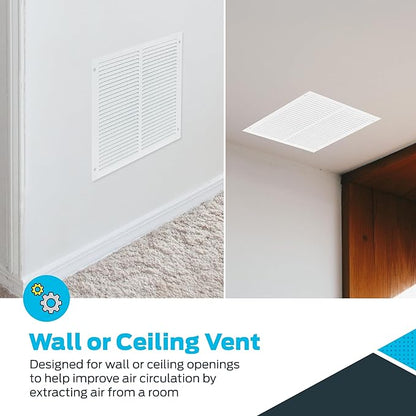 EZ-FLO 14 x 14 Inch (Duct Opening) Return Air Vent Cover for Wall or Ceiling, Solid Steel Return Air Grille, HVAC Vent Cover, White, 61640