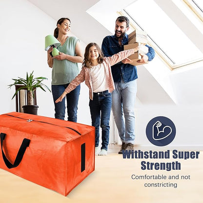 12 Pack Large Strong Moving Bags with Zippers & Carrying Handles - Water-Resistant - Heavy Duty Storage Tote for Space Saving, Fold Flat, Alternative to Moving Box (Orange)