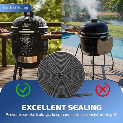 15 FT BBQ Smoker Gasket, 1/2" x 1/8" High Temperature Grill Gasket Replace for BBQ Door Lid Seals, Gray Self Stick Smoker Seal Gasket Withstand Hi-temp Up to 400°F