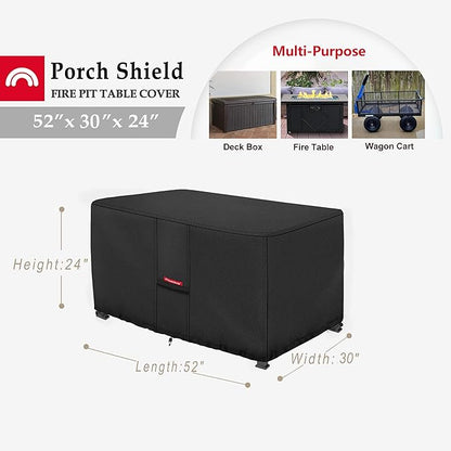 Porch Shield Patio Fire Pit Cover - Waterproof 600D Outdoor Rectangular Fire Table Cover Deck Box Protector - 52 x 30 inch, Black