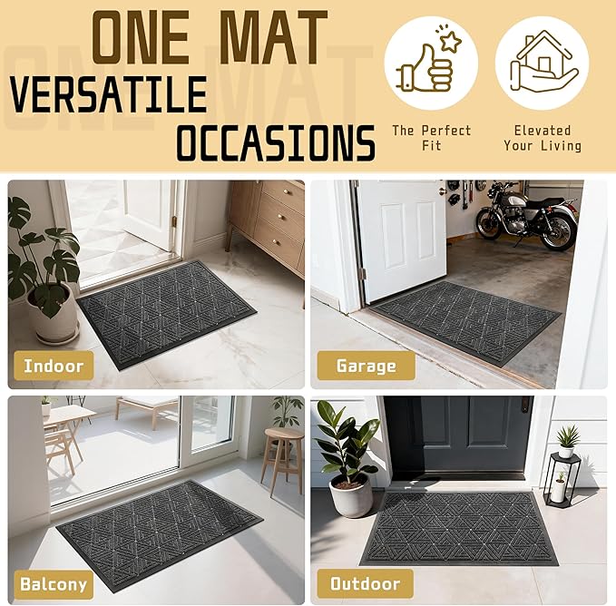 Yimobra Large Door Mat 47x24, All-Weather Waterproof Non-Slip Welcome Matt Outdoor, Heavy Duty Non Slip Doormat for Entryway for Patio and Garage Indoor, Easy Clean, Mix Grey