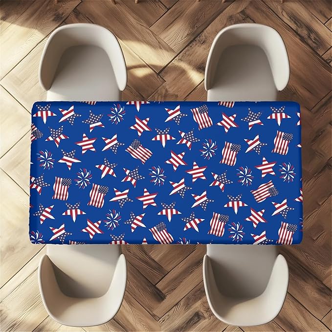 Rectangle Table Cloth Cover Waterproof Elastic Fitted Polyester Fitted Tablecloths for 8 Foot Tables for Indoor,Picnic, Camping, Outdoor （96" x 30"，American Flag）