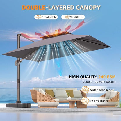 10' X 13' Outdoor Patio Umbrella Large Rectangle Cantilever Umbrella - Image 2