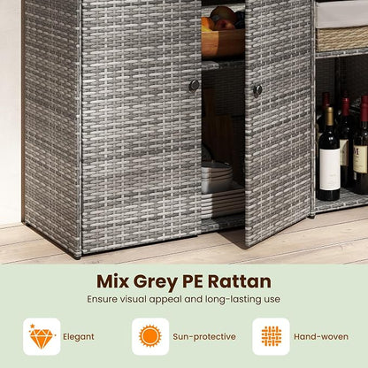 Tangkula Rattan Outdoor Storage Cabinet, Patiojoy Outdoor Cabinet - Image 3