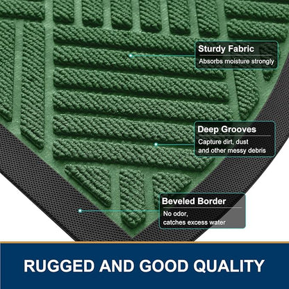 Smiry Half Circle Front Door Mat Outside Entrance, Heavy Duty Outdoor Indoor Natural Rubber Doormat, Non Slip, Trap Dirt and Moisture, Easy Clean, Low Profile Patio Porch Entryway Mat, 29.5x17, Green