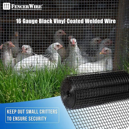 Fencer Wire 16 Gauge Hardware Cloth, Black Vinyl Coated Welded Wire Mesh, Chicken Coop Wire Fence, 1.5 inch x 1.5 inch Grid (3 ft. x 50 ft.)
