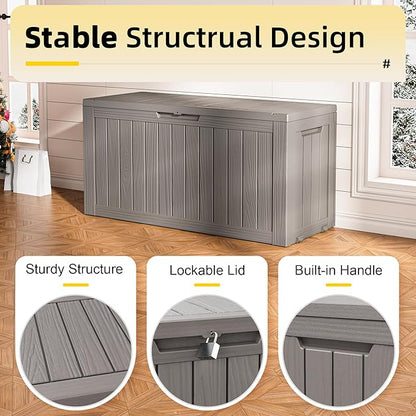 Outdoor Storage Box, Resin Deck Boxes Outdoor Waterproof For Patio Furniture, Garden Tools, Pool Supplies, Durable And UV Resistant, Lockable (72 Gallon, Grey)