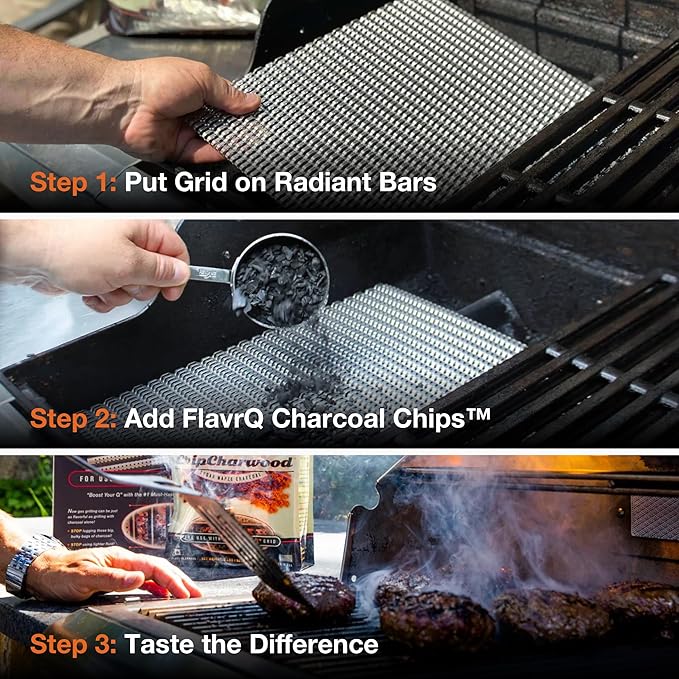 Starter Kit (Charcoal Grid and Charcoal Chips 2lbs) Convert Gas Grill to Charcoal in Minutes - All-Natural Hardwood Charcoal - Save time Compared to Cooking on Conventional Charcoal Grill.