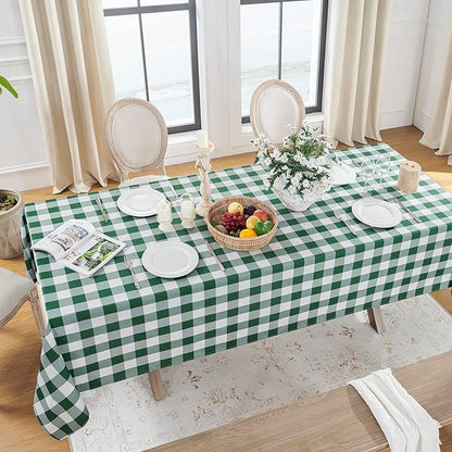 Softalker Spring Checkered Tablecloth Rectangle - Outdoor Waterproof Buffalo Plaid Table Cloth, Stain Resistant Gingham Table Cover for Picnic, Camping, Easter - Hunter Green and White, 60 x 102 Inch