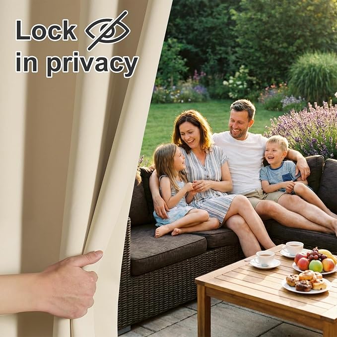 RYB HOME Extra Wide Outdoor Curtains 2 Panels or Patio Waterproof | Blackout - Image 6