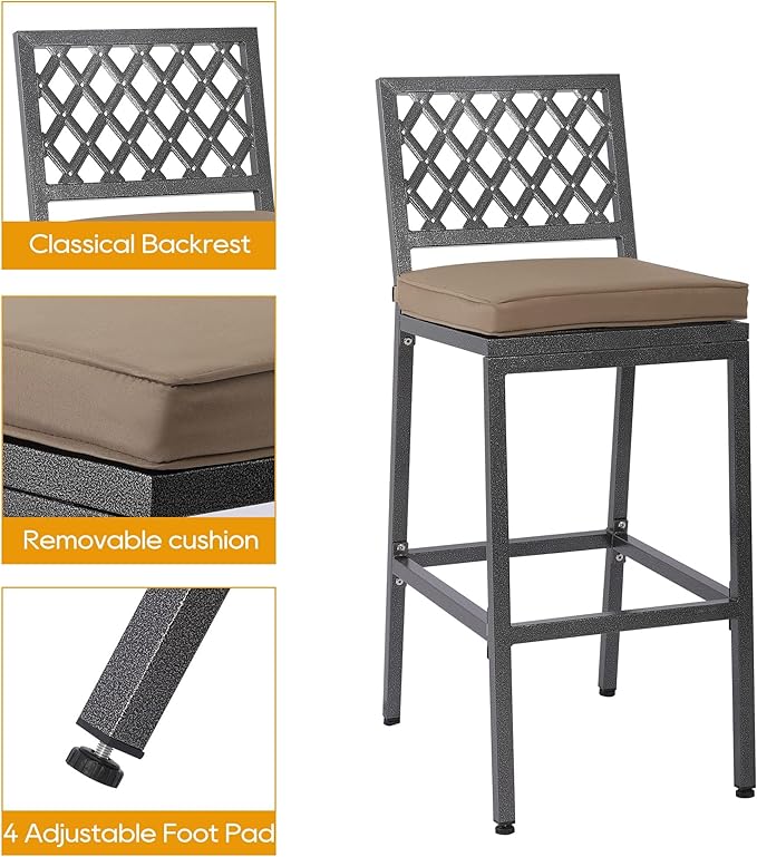 3-Piece Outdoor Patio Bar Set, Bar Height Patio Dining Set, Weather-Resistant Bistro Counter Pub Set with Cushions & Slatted Tabletop for Backyard, Garden, Yard