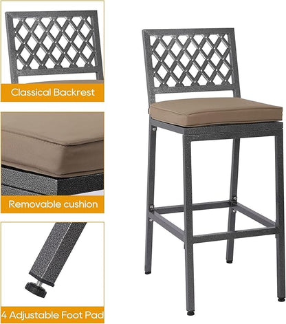 3-Piece Outdoor Patio Bar Set, Bar Height Patio Dining Set, Weather-Resistant Bistro Counter Pub Set with Cushions & Slatted Tabletop for Backyard, Garden, Yard