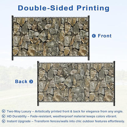 UPGRADE 3'x2'Customized PVC Privacy Fence Screen with Stone Wall Print – Outdoor Waterproof Patio Privacy Cover for Yard, Balcony, Garden Fence Decoration