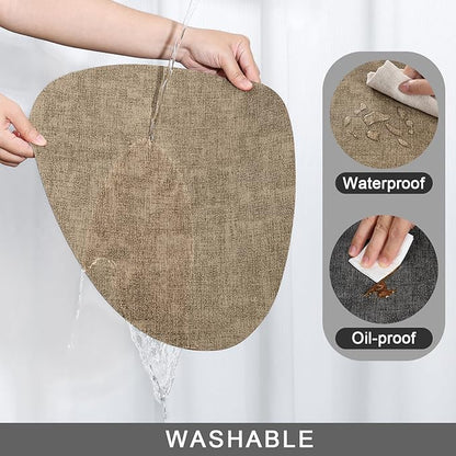 Placemats and Coasters, Washable Reversible Placemats Round Faux Leather Wipeable Place Mats Non Slip Heat Resistant Indoor Outdoor Table Mats (Set of 6, Gray Beige)