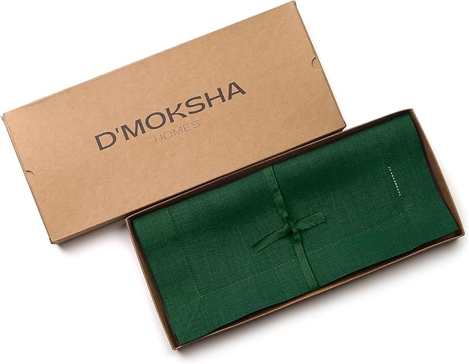 D'Moksha Homes Linen Forest Green Table Runner 36 Inches - 100% Pure Linen Small Table Runner 14 x 36 Inch Ideal for Dresser, Coffee Tables, St Patricks Day, Easter - Classic Hemstitch